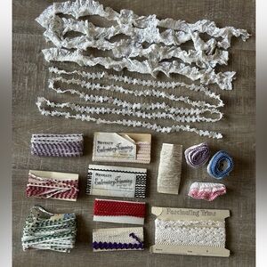 Vintage & Antique Lace Trims Ribbon LOT Multicolor novelty Embroidery Trimming